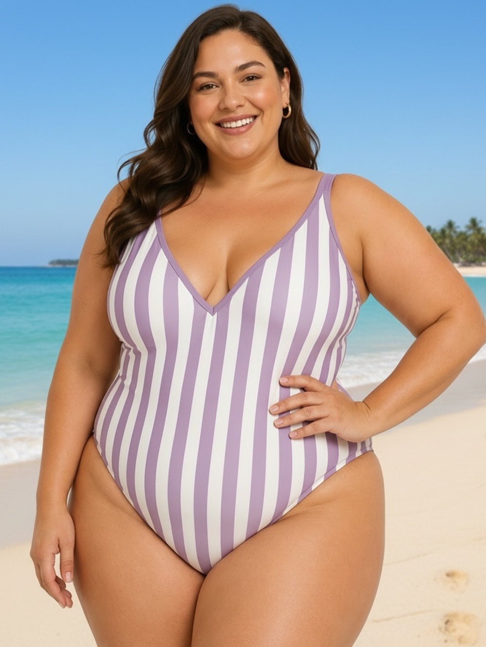 Kona Sol Women's Plus Size V-Neck Over the Shoulder High Leg One Piece Swimsuit